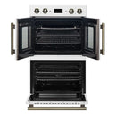 FORNO Asti 30-Inch Double Electric Wall Oven with Upper French Doors in Black/White with Antique Brass Trim