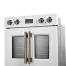 FORNO Asti 30-Inch Double Electric Wall Oven with Upper French Doors in Black/White with Antique Brass Trim