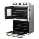FORNO Asti 30-Inch Double Electric Wall Oven with Upper French Doors in Black/White with Antique Brass Trim