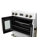 FORNO Asti 30-Inch Double Electric Wall Oven with Upper French Doors in Black/White with Antique Brass Trim
