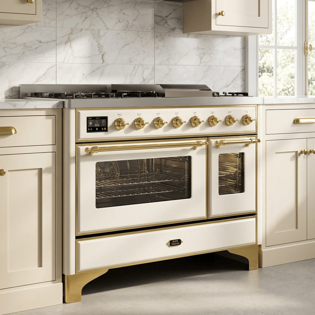ILVE Majestic II 48 Inch Dual Fuel Range, Double Oven, 8 Burners & Griddle UM12FDNS3 - MyBBQDirect