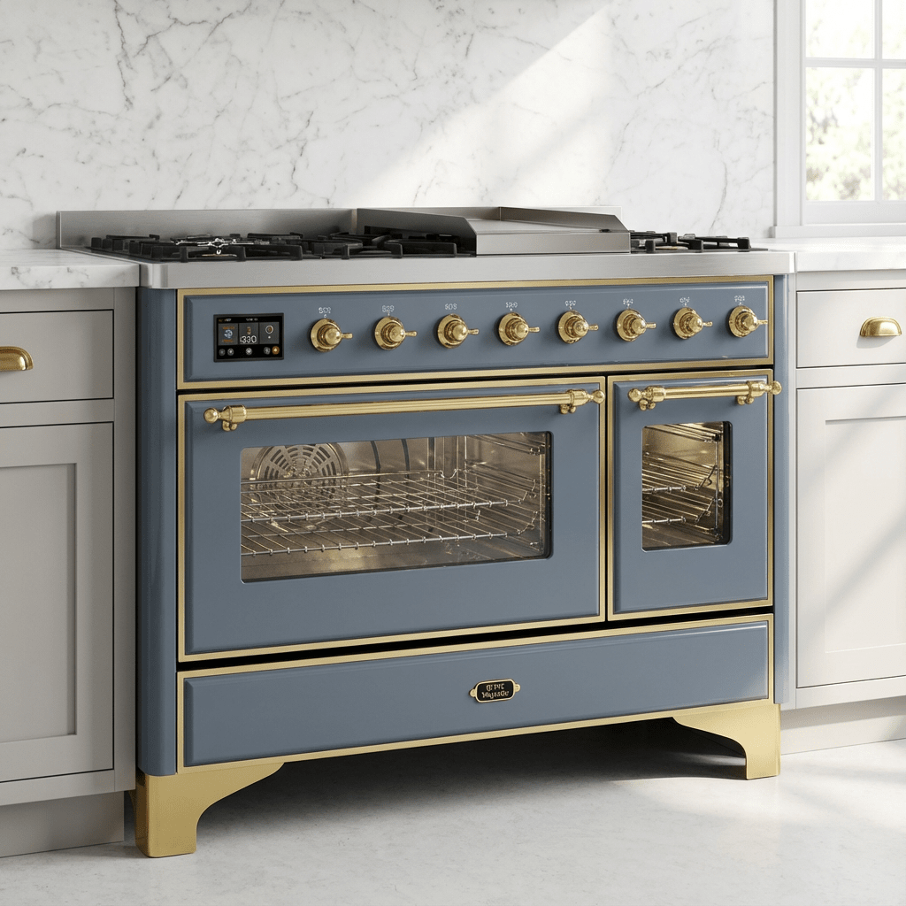 ILVE Majestic II 48 Inch Dual Fuel Range, Double Oven, 8 Burners & Griddle UM12FDNS3 - MyBBQDirect