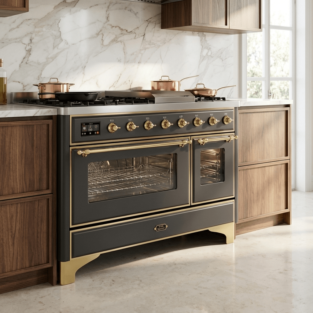 ILVE Majestic II 48 Inch Dual Fuel Range, Double Oven, 8 Burners & Griddle UM12FDNS3 - MyBBQDirect