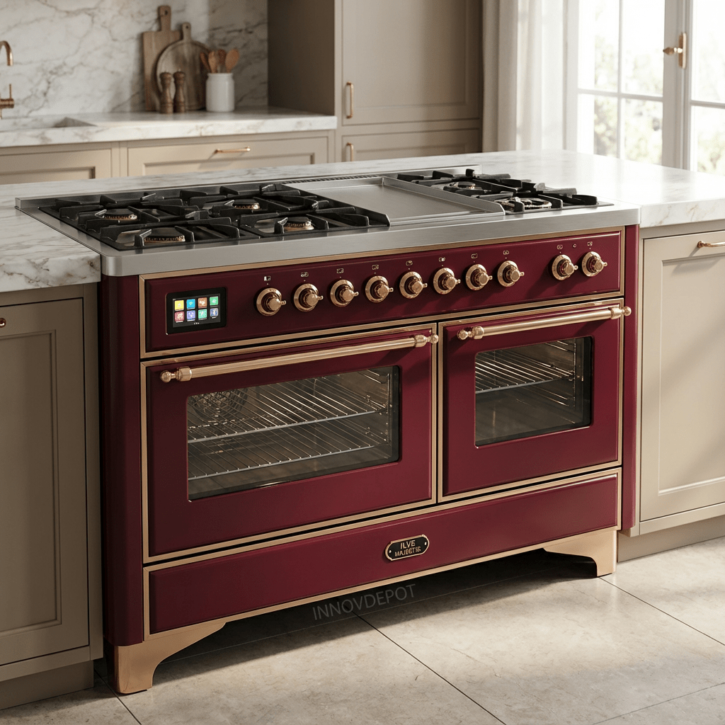 ILVE Majestic II 48 Inch Dual Fuel Range, Double Oven, 8 Burners & Griddle UM12FDNS3 - MyBBQDirect
