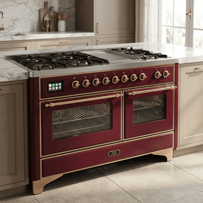 ILVE Majestic II 48 Inch Dual Fuel Range, Double Oven, 8 Burners & Griddle UM12FDNS3 - MyBBQDirect