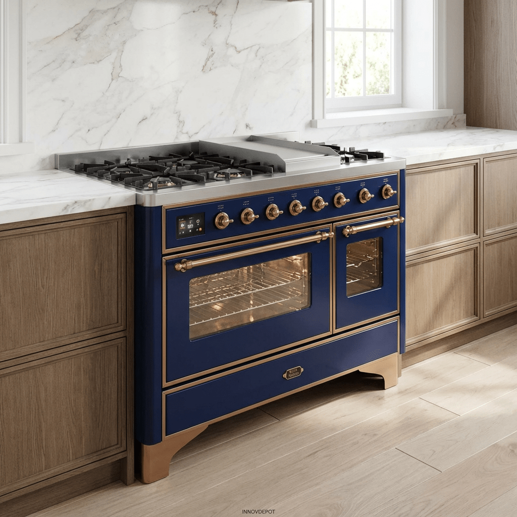 ILVE Majestic II 48 Inch Dual Fuel Range, Double Oven, 8 Burners & Griddle UM12FDNS3 - MyBBQDirect