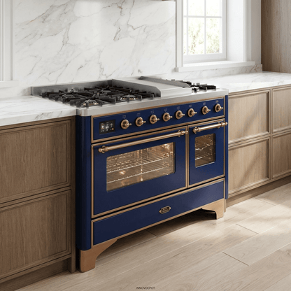 ILVE Majestic II 48 Inch Dual Fuel Range, Double Oven, 8 Burners & Griddle UM12FDNS3 - MyBBQDirect