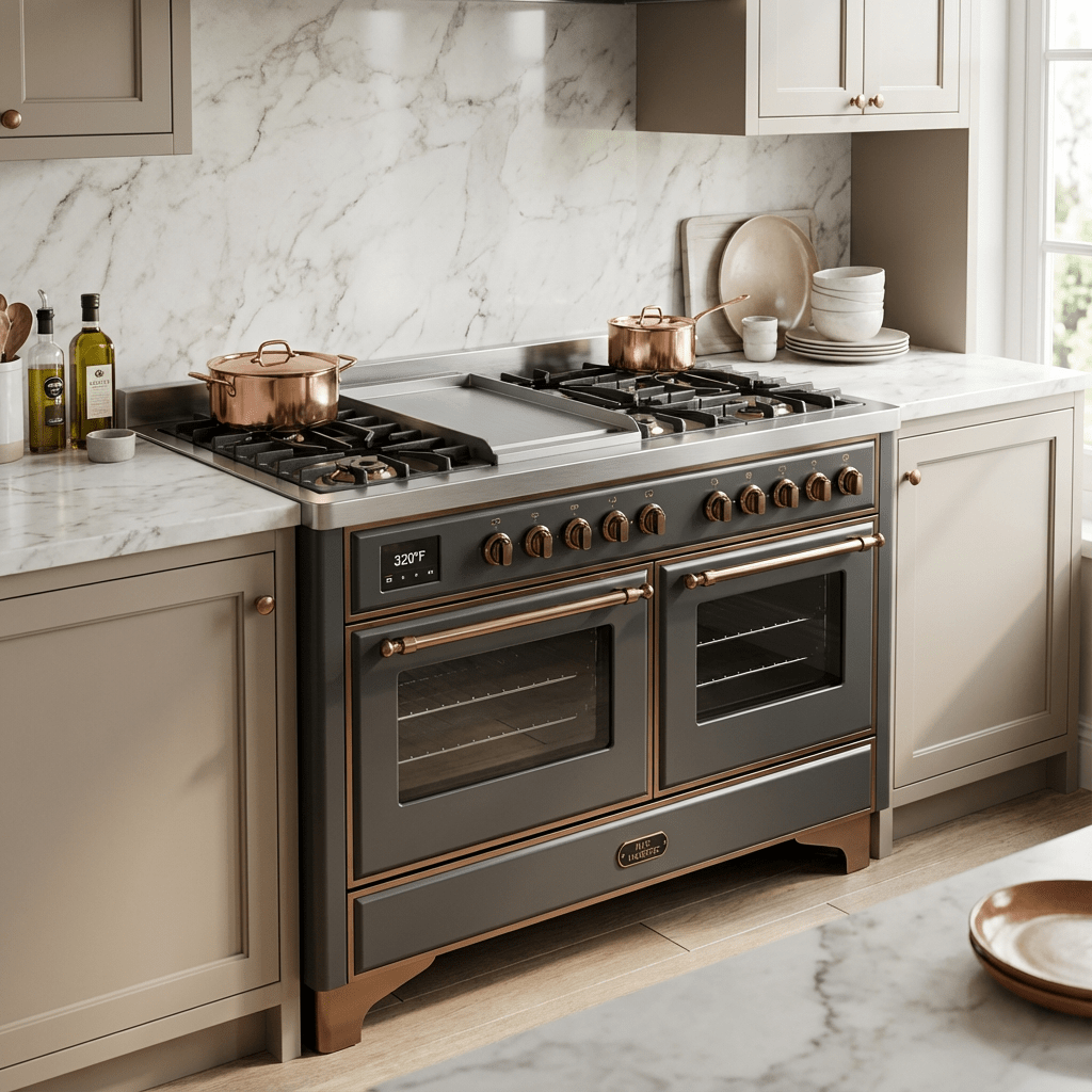 ILVE Majestic II 48 Inch Dual Fuel Range, Double Oven, 8 Burners & Griddle UM12FDNS3 - MyBBQDirect