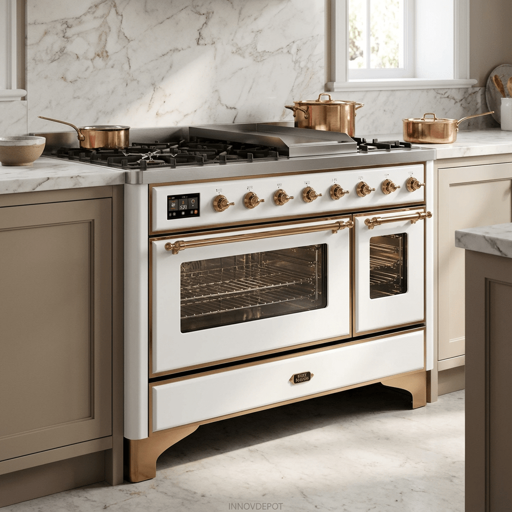 ILVE Majestic II 48 Inch Dual Fuel Range, Double Oven, 8 Burners & Griddle UM12FDNS3 - MyBBQDirect