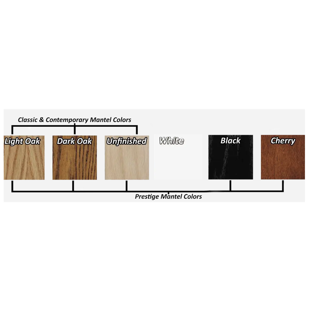 Buck Stove corner mantel finish options