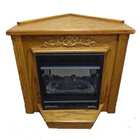 Buck Stove corner mantel for Model 1127 and 1110 in Dark Oak