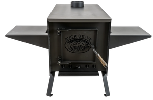 Buck Stove Big Buck wood camp stove with fold-out side shelves