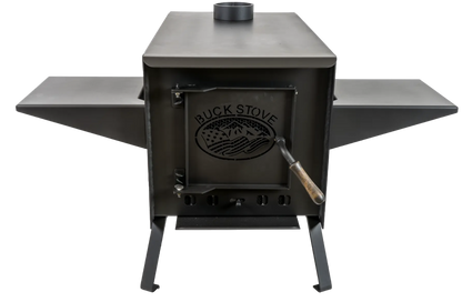 Buck Stove Big Buck wood camp stove with fold-out side shelves