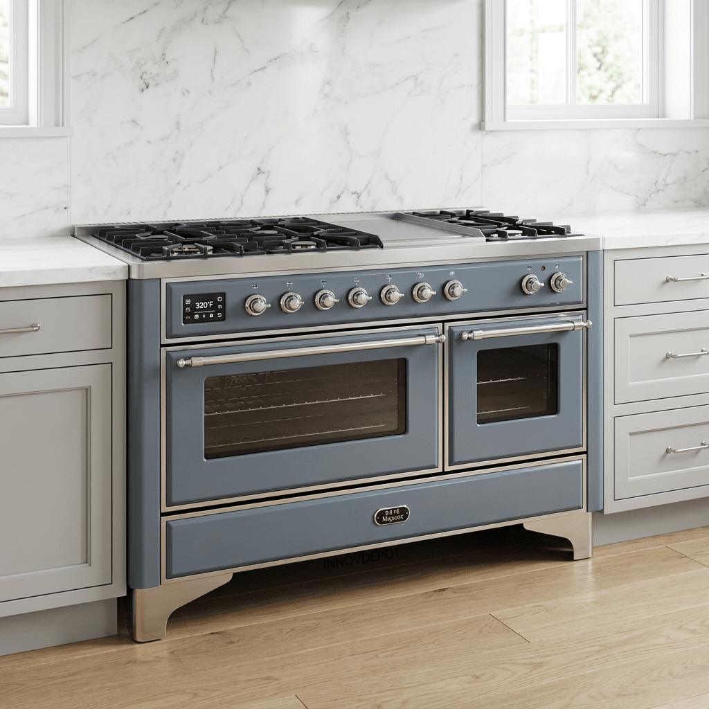 ILVE Majestic II 48 Inch Dual Fuel Range, Double Oven, 8 Burners & Griddle UM12FDNS3 - MyBBQDirect