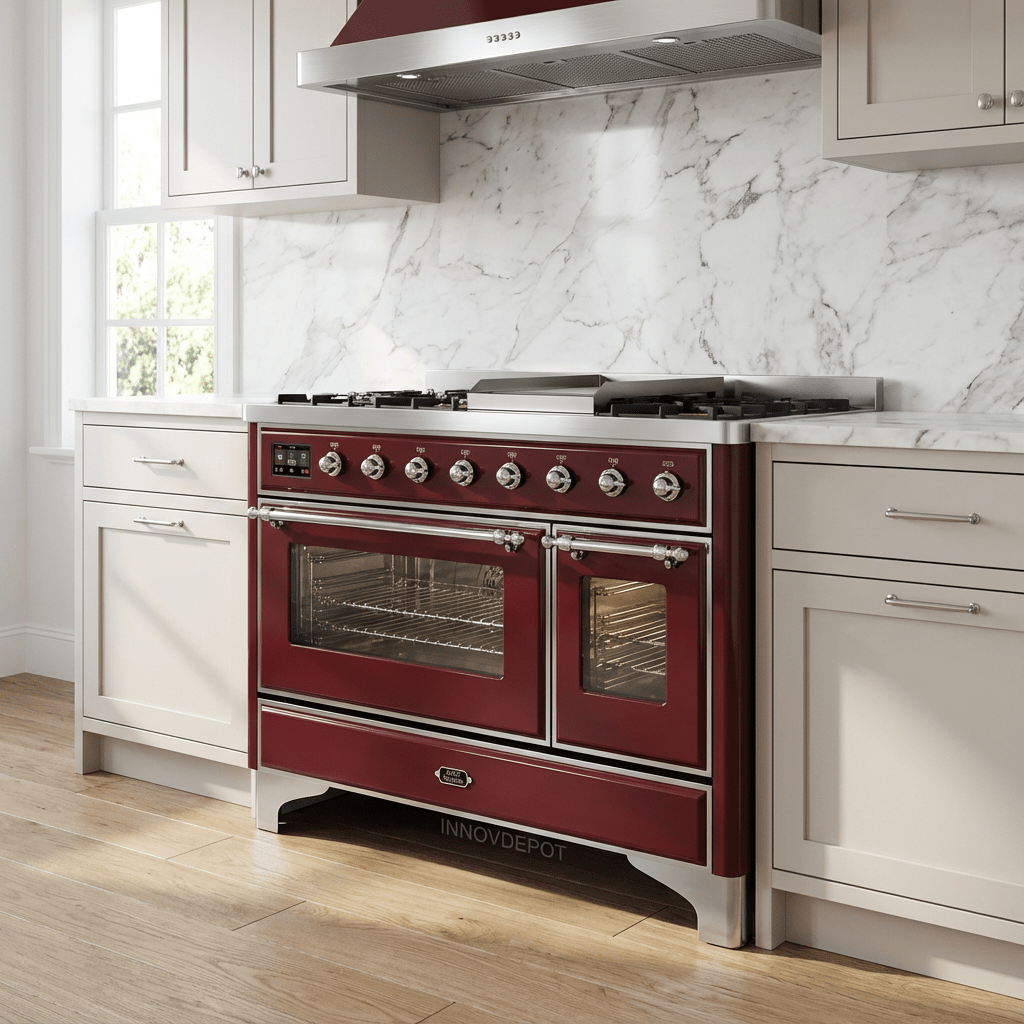 ILVE Majestic II 48 Inch Dual Fuel Range, Double Oven, 8 Burners & Griddle UM12FDNS3 - MyBBQDirect
