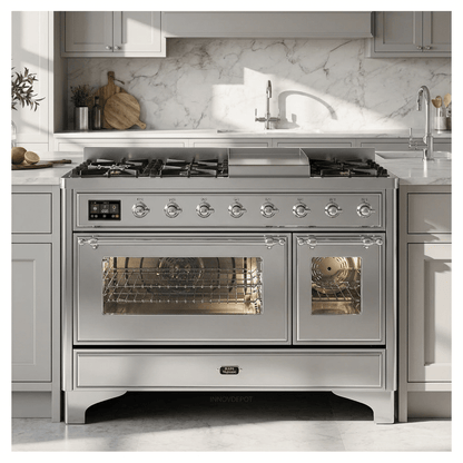 ILVE Majestic II 48 Inch Dual Fuel Range, Double Oven, 8 Burners & Griddle UM12FDNS3 - MyBBQDirect
