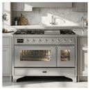 ILVE Majestic II 48 Inch Dual Fuel Range, Double Oven, 8 Burners & Griddle UM12FDNS3 - MyBBQDirect