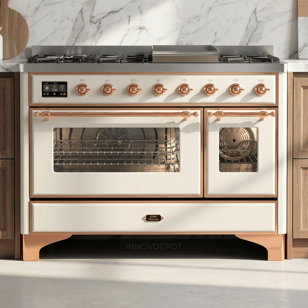 ILVE Majestic II 48 Inch Dual Fuel Range, Double Oven, 8 Burners & Griddle UM12FDNS3 - MyBBQDirect
