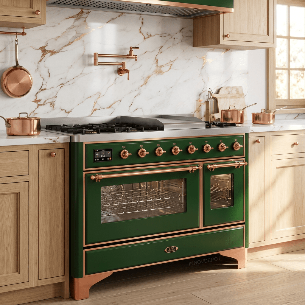 ILVE Majestic II 48 Inch Dual Fuel Range, Double Oven, 8 Burners & Griddle UM12FDNS3 - MyBBQDirect