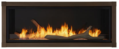 Monessen Artisan Linear vent-free fireplace 42-inch with driftwood logs and copper face