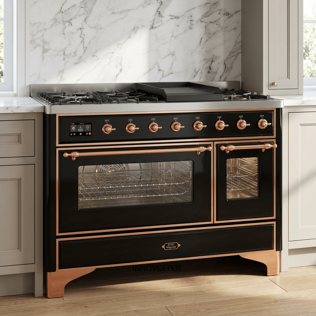 ILVE Majestic II 48 Inch Dual Fuel Range, Double Oven, 8 Burners & Griddle UM12FDNS3 - MyBBQDirect