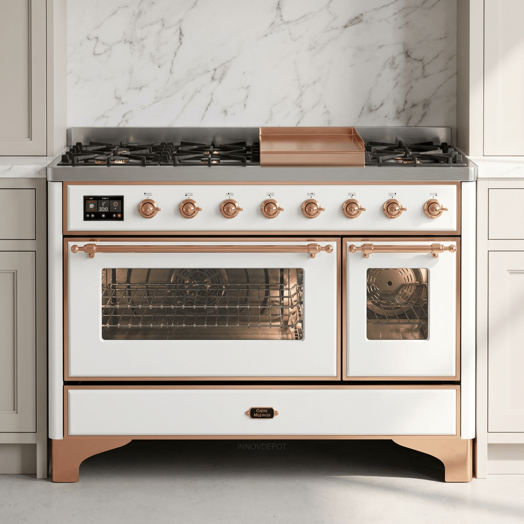 ILVE Majestic II 48 Inch Dual Fuel Range, Double Oven, 8 Burners & Griddle UM12FDNS3 - MyBBQDirect