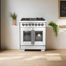 FORNO 30-Inch Capriasca Dual Fuel Range with 5 Gas Burners, 100,000 BTUs, and French Door Electric Oven in Stainless Steel - FFSGS6387-30