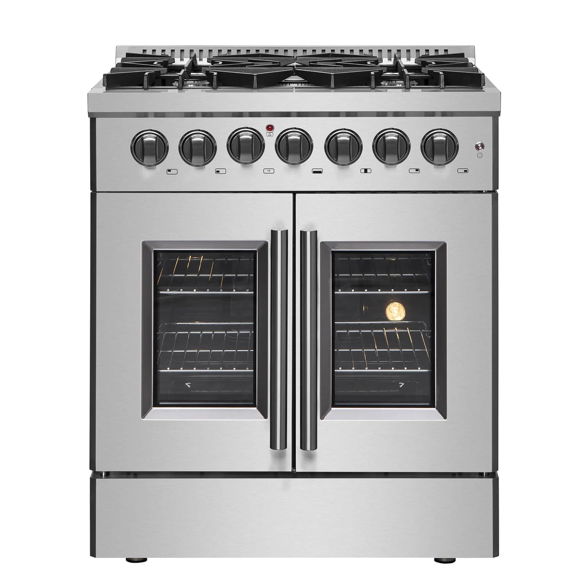 Forno 30-Inch Freestanding French Door Dual Fuel Range with 5 Burners and 68,000 BTUs in Stainless Steel 