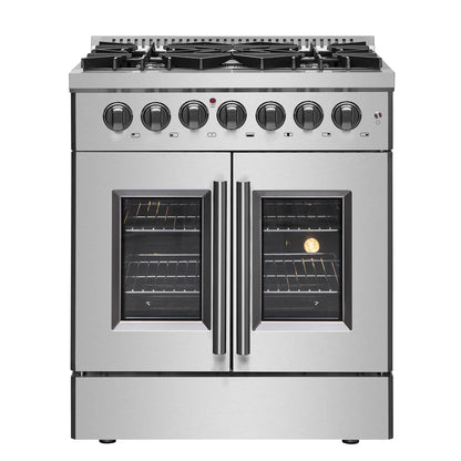 Forno 30-Inch Freestanding French Door Dual Fuel Range with 5 Burners and 68,000 BTUs in Stainless Steel 