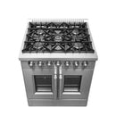 Forno 30-Inch Freestanding French Door Dual Fuel Range with 5 Burners and 68,000 BTUs in Stainless Steel 