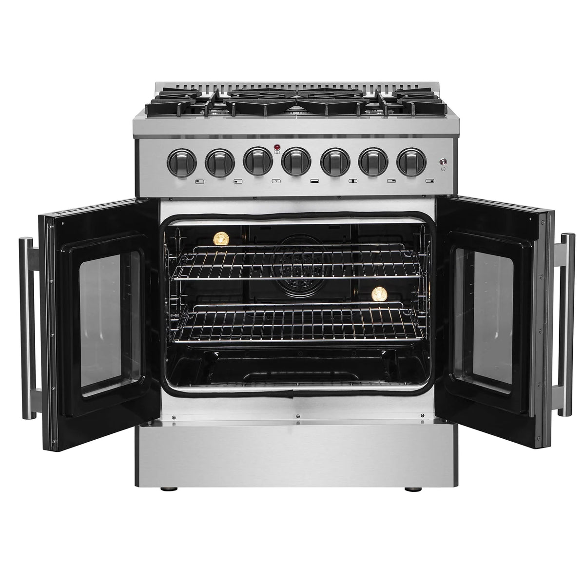 Forno 30-Inch Freestanding French Door Dual Fuel Range with 5 Burners and 68,000 BTUs in Stainless Steel 