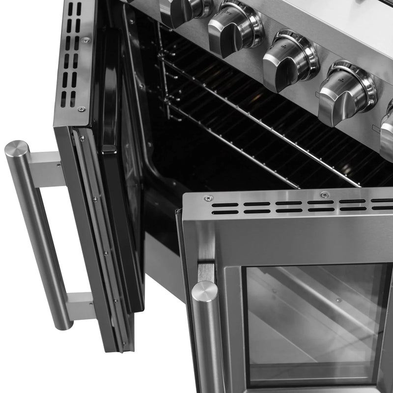 Forno 30-Inch Freestanding French Door Dual Fuel Range with 5 Burners and 68,000 BTUs in Stainless Steel 