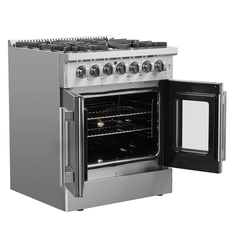 Forno 30-Inch Freestanding French Door Dual Fuel Range with 5 Burners and 68,000 BTUs in Stainless Steel 