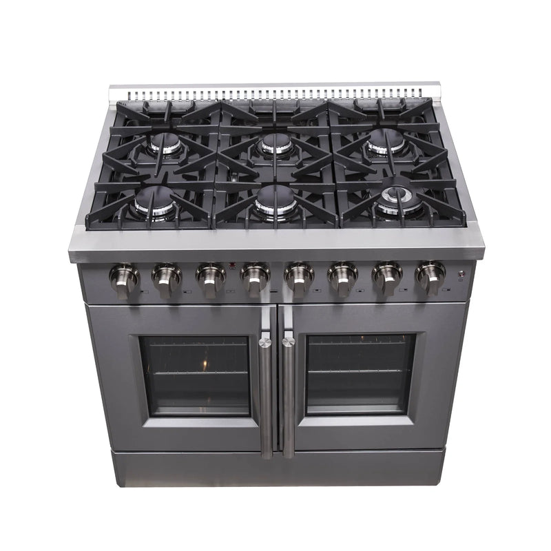 Forno 36-Inch Dual Fuel Range with 6 Gas Burners, 83,000 BTUs, & French Door Electric Oven in Stainless Steel