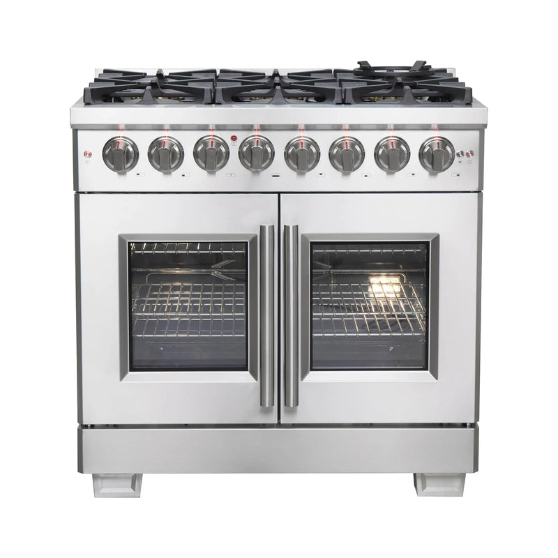 Forno 36-Inch Freestanding French Door Dual Fuel Range with 6 Gas Burners, 120,000 BTUs & Electric Oven in Stainless Steel