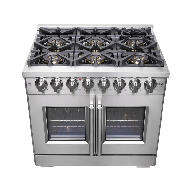 Forno 36-Inch Freestanding French Door Dual Fuel Range with 6 Gas Burners, 120,000 BTUs & Electric Oven in Stainless Steel