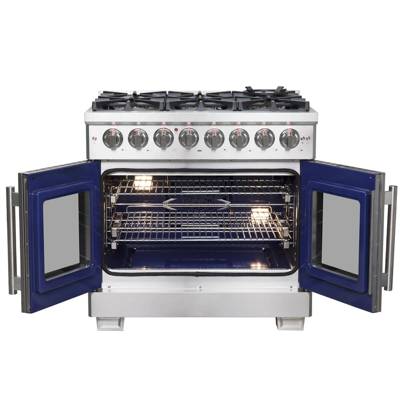 Forno 36-Inch Freestanding French Door Dual Fuel Range with 6 Gas Burners, 120,000 BTUs & Electric Oven in Stainless Steel