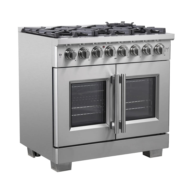 Forno 36-Inch Freestanding French Door Dual Fuel Range with 6 Gas Burners, 120,000 BTUs & Electric Oven in Stainless Steel