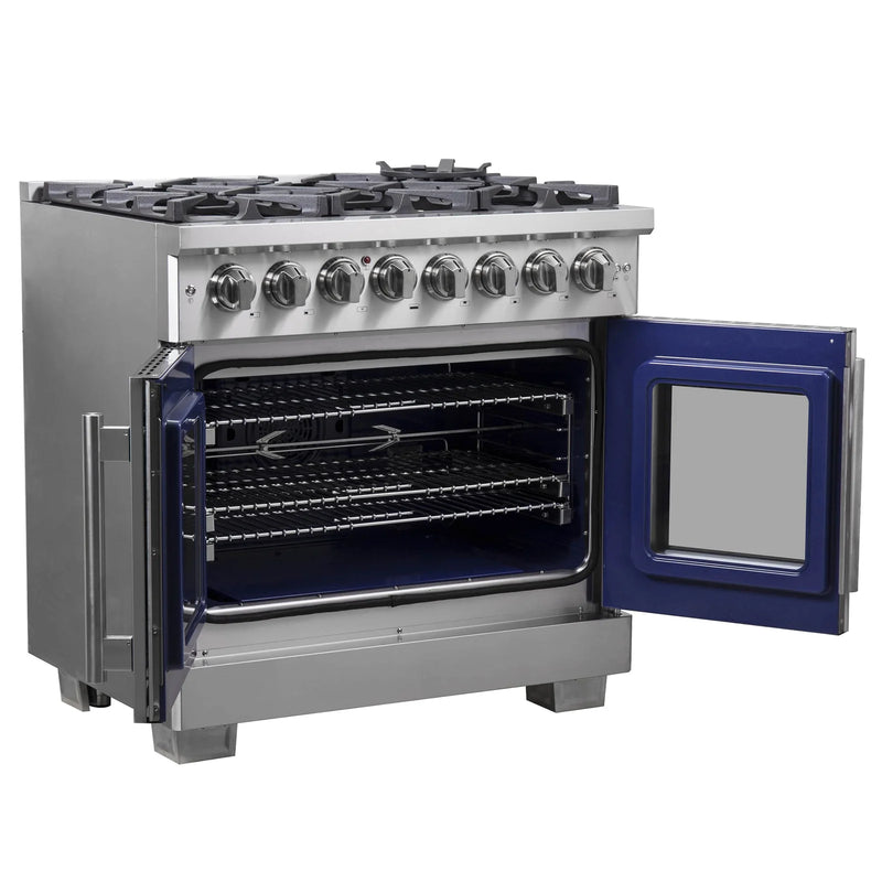 Forno 36-Inch Freestanding French Door Dual Fuel Range with 6 Gas Burners, 120,000 BTUs & Electric Oven in Stainless Steel