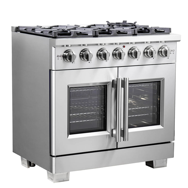 Forno 36-Inch Gas Range with 6 Burners, 120,000 BTUs, & French Door Gas Oven in Stainless Steel 