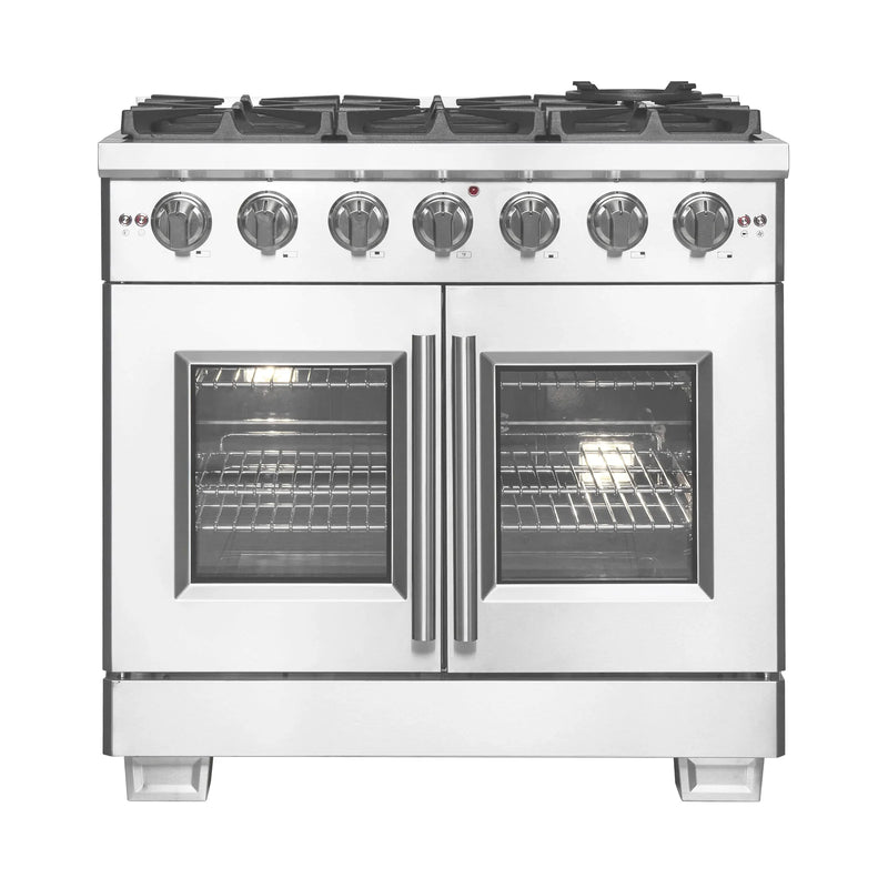 Forno 36-Inch Gas Range with 6 Burners, 120,000 BTUs, & French Door Gas Oven in Stainless Steel 