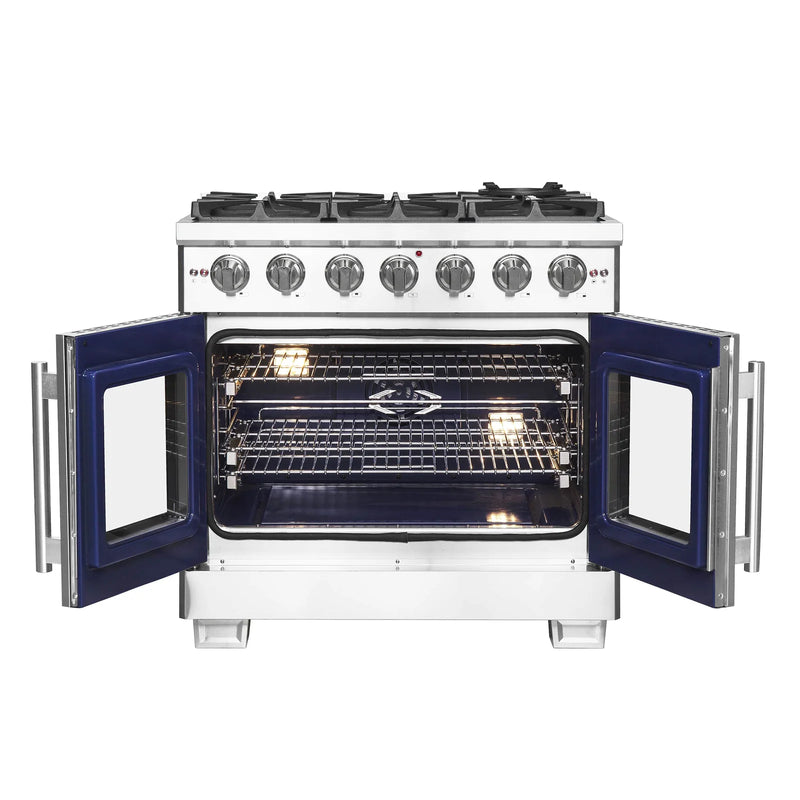 Forno 36-Inch Gas Range with 6 Burners, 120,000 BTUs, & French Door Gas Oven in Stainless Steel 