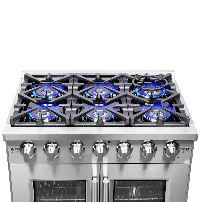 Forno 36-Inch Gas Range with 6 Burners, 120,000 BTUs, & French Door Gas Oven in Stainless Steel 