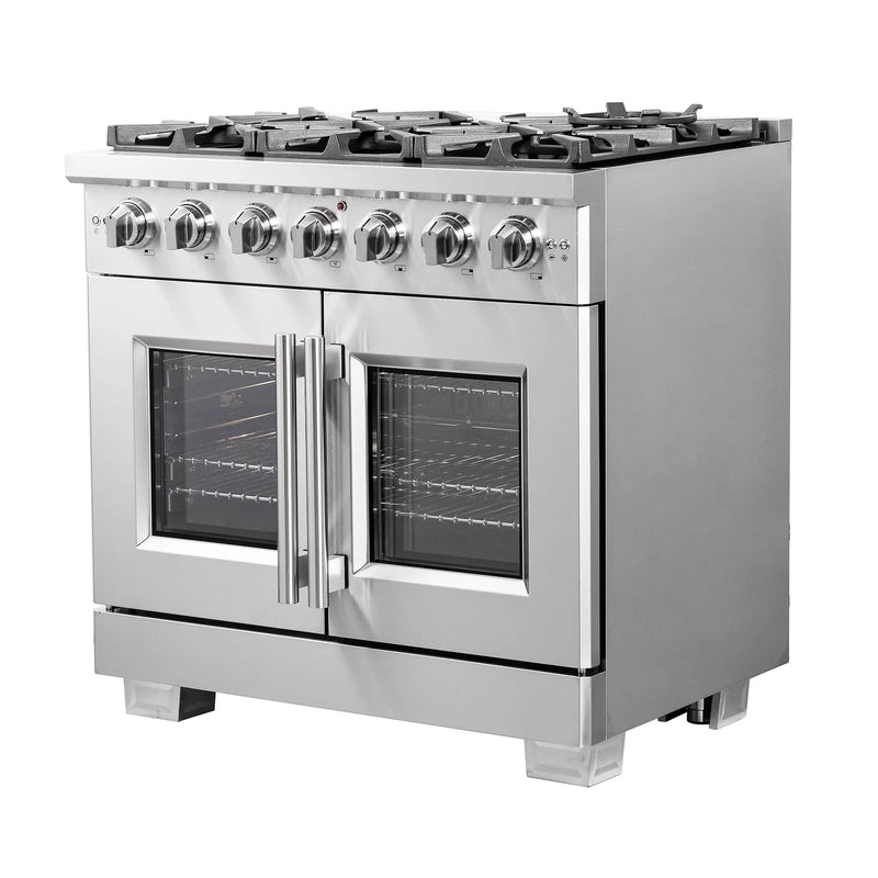 Forno 36-Inch Gas Range with 6 Burners, 120,000 BTUs, & French Door Gas Oven in Stainless Steel 