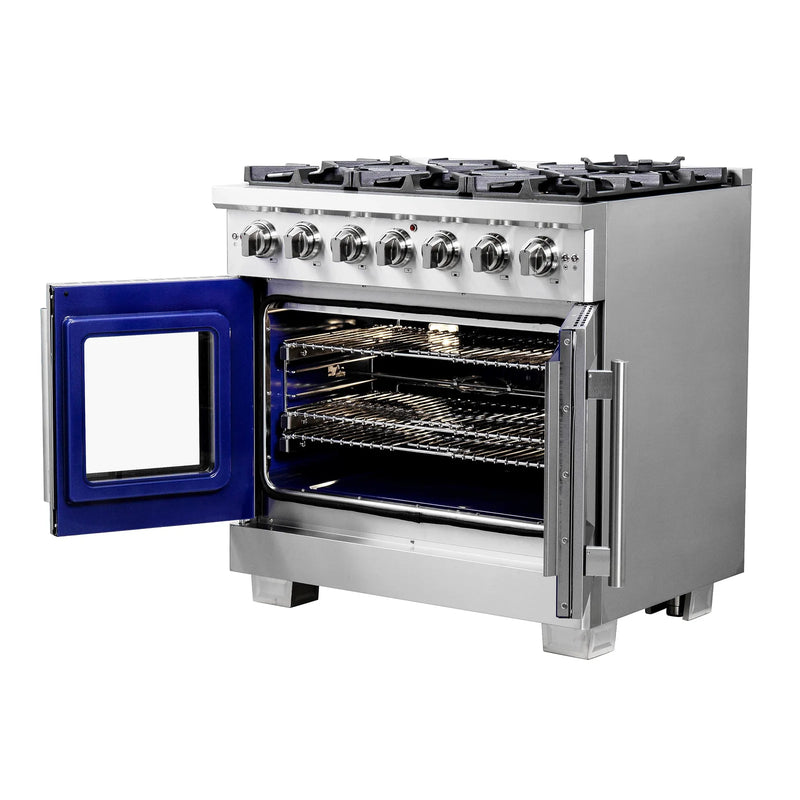 Forno 36-Inch Gas Range with 6 Burners, 120,000 BTUs, & French Door Gas Oven in Stainless Steel 