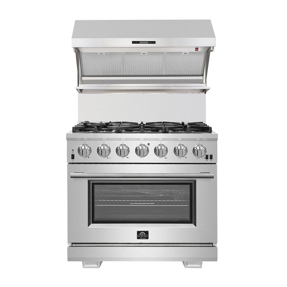 Forno Ansedonia 36" Wall Mount Range Hood with Red Light Warmer, Shelf/Backsplash, and 1200 CFM Motor -FRHWM5029-36HB