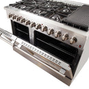 FORNO Maniago 48" Gold Freestanding Dual Fuel Range Gas Cooktop with 240v Electric Oven - 8 Burners, Griddle, and Double Oven -FFSGS6156-48