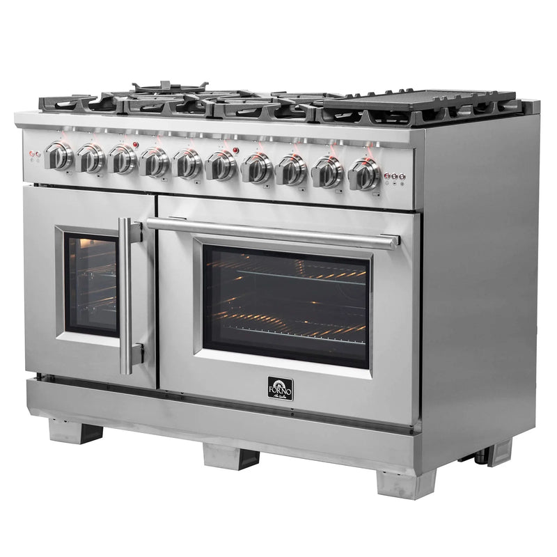 Forno 48-Inch Capriasca Gas Range with 8 Burners, 160,000 BTUs, & French Door Gas Oven in Stainless Steel - FFSGS6460-48