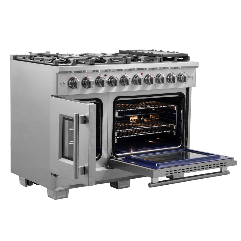 Forno 48-Inch Capriasca Gas Range with 8 Burners, 160,000 BTUs, & French Door Gas Oven in Stainless Steel - FFSGS6460-48