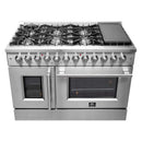 Forno 48-Inch Dual Fuel Range with 8 Gas Burners, 107,000 BTUs, & French Door Electric Oven in Stainless Steel